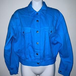 Vintage  Aqua Blue Crop Jacket Coffee bags Natural 100% Cotton Medium
